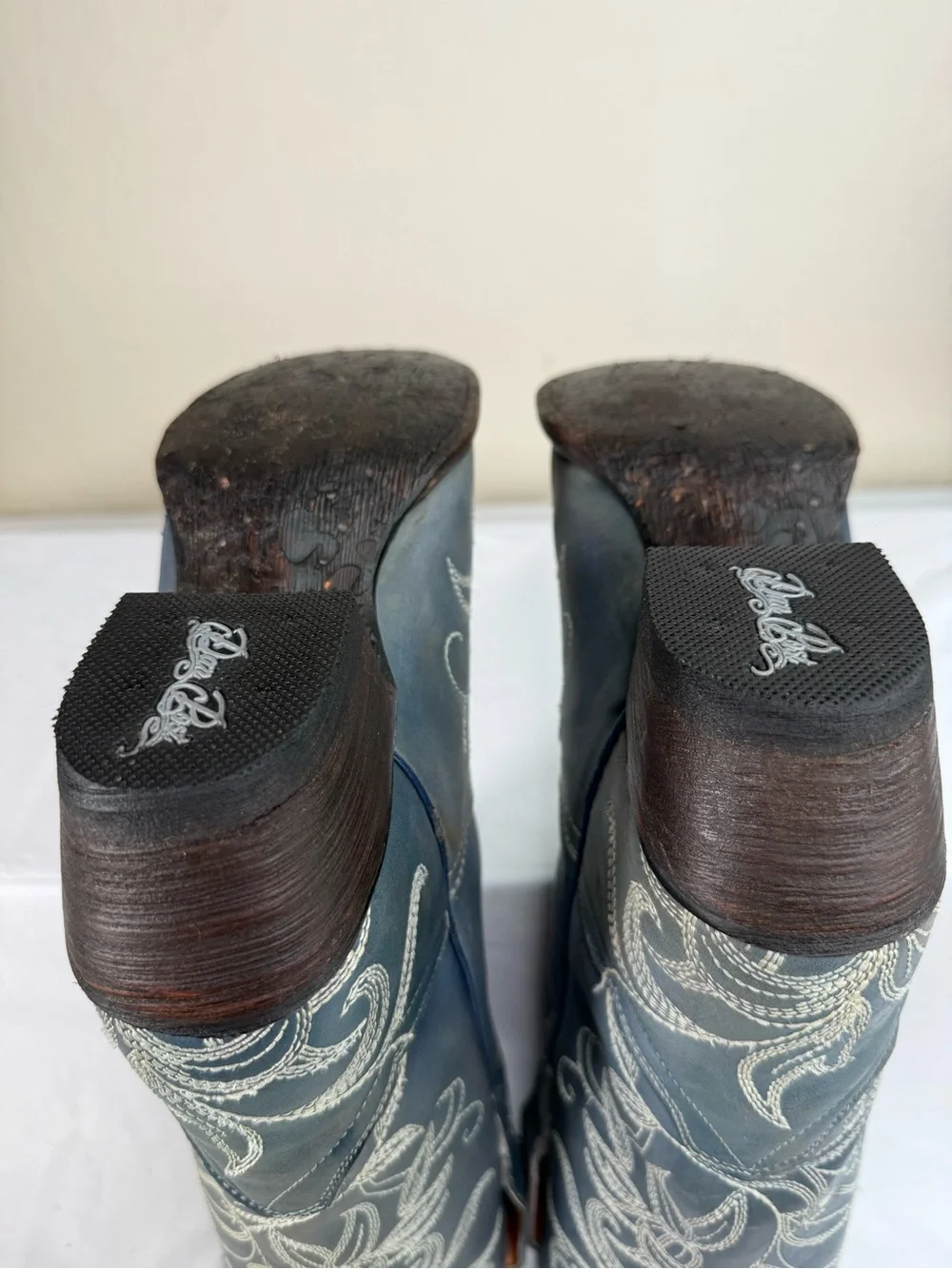 Dan Post Nora Blue Leaf Stitch Leather Western Cowboy Distressed Boots Size 8 - Picture 14 of 16